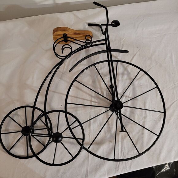 Vintage Fun Wrought Iron High Wheel Bicycle Wall Art Décor ~ Black - Picture 1 of 4